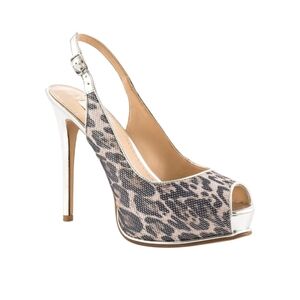 GUESS Silver Leopard Print Peep-Toe Heels!